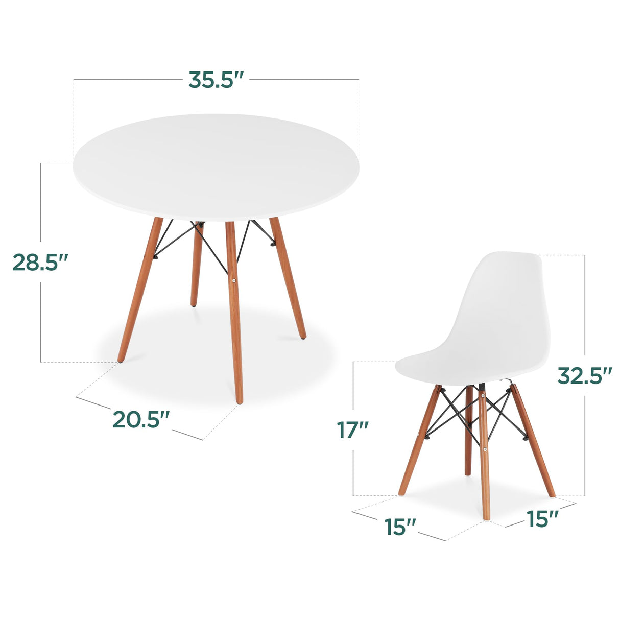Best Choice Products 5-Piece Dining Set, Compact Mid-Century Modern Table & Chair Set for Home, Apartment w/ 4 Chairs, Plastic Seats, Wooden Legs, Metal Frame - Brown/White Best Choice Products
