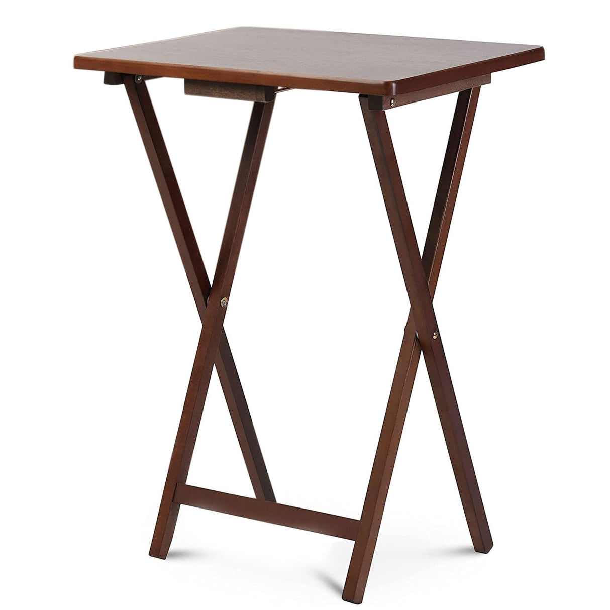 PJ Wood Multifunctional Rectangular Folding and Collapsible Solid Wood TV Tray Snack Tables with Compact Storage Rack, Set of 2, Black PJ Wood