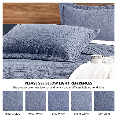 Love's cabin Quilts for Queen Bed Blue Bedspreads - Soft Bed Summer Lightweight Bedspread Comforter - Modern Style Coin Pattern Coverlet for All Season - 3 Pieces (1 Quilt, 2 Pillow Shams) Love's cabin