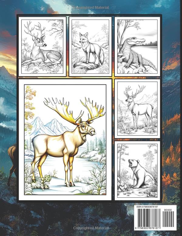 Wild Game Hunting Coloring Book: 70 Beautiful Wildlife Scenes with Deer, Moose, Elk, Bear, Fox, Bison, Stone Sheep, Mountain Lion, and Crocodiles Majosta
