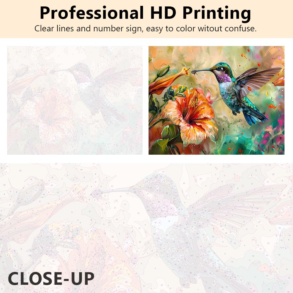 TUMOVO Paint by Numbers Kit for Adults Bird Paint by Numbers for Adults Hummingbird Collecting Nectar from Flowers Painting Adult Canvas Oil Painting Art Crafts 16x20 in TUMOVO