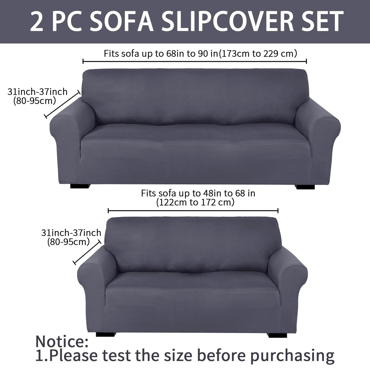 Peryiter 2 Pcs Loveseat Covers Slipcover Set for Couch Furniture Covers for Living Room Sofa Arm Chair, Form Fit Stretch, Wrinkle Proof, Furniture Protector(Dark Gray,Milk Silk) Peryiter