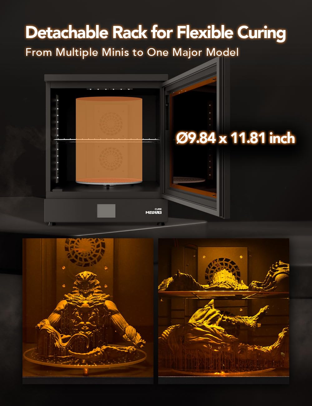 phrozen Cure Mega S 3D Printer Resin Curing Station, UV Light Post Lamp, DIY Curing Enclosure 360 Degree Transparent Turntable for LCD/DLP/SLA, Solidify Photosensitive Resin 405nm 3D Printed Models phrozen