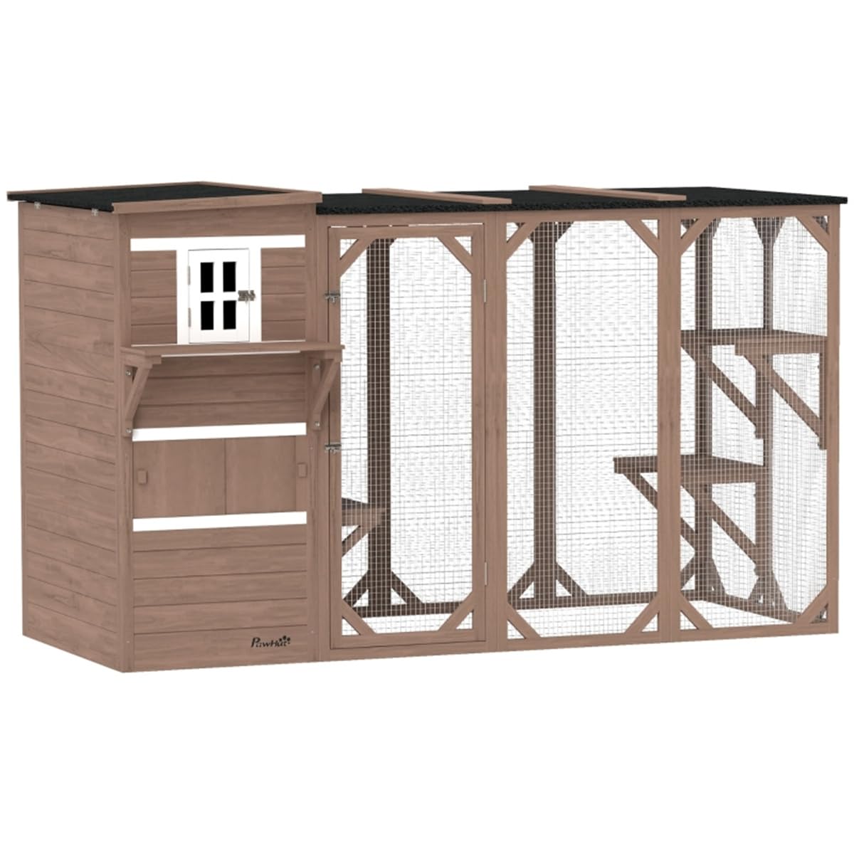 Multi-Level Cat House for Large Cats - 76" Outdoor Cat Cage with Weatherproof Roof | 3-Story Catio Enclosure for 20lbs Pets (Brown/White/Black) - Fir Wood & Steel Construction lafengyan