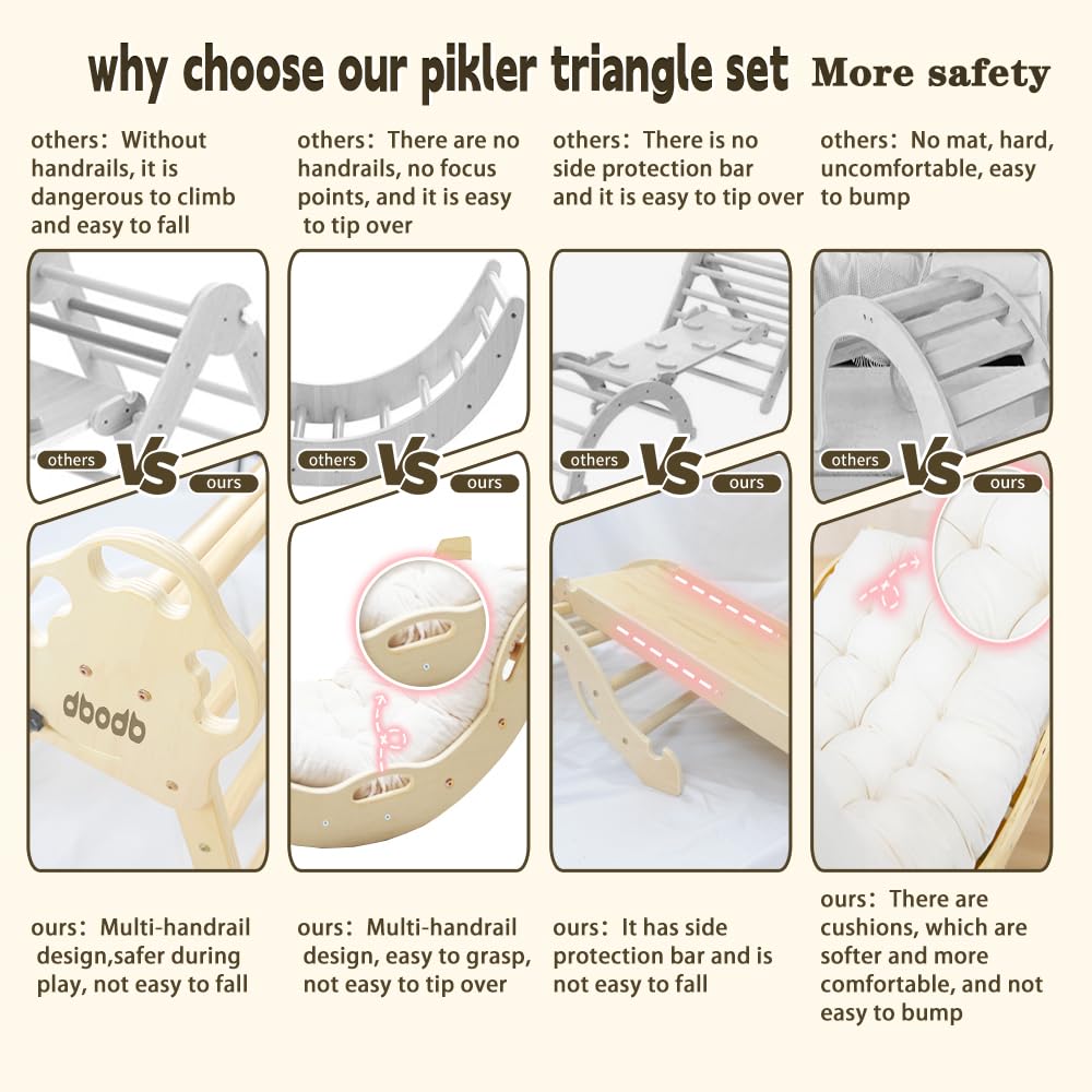 Pikler Triangle Set 7in1 Montessori Foldable Wooden Baby Climbing Toys for Toddlers 18months-6years Inside Jungle Play Gym for Kids,Indoor Playground with Ramp,Arch and Ladder dbodb