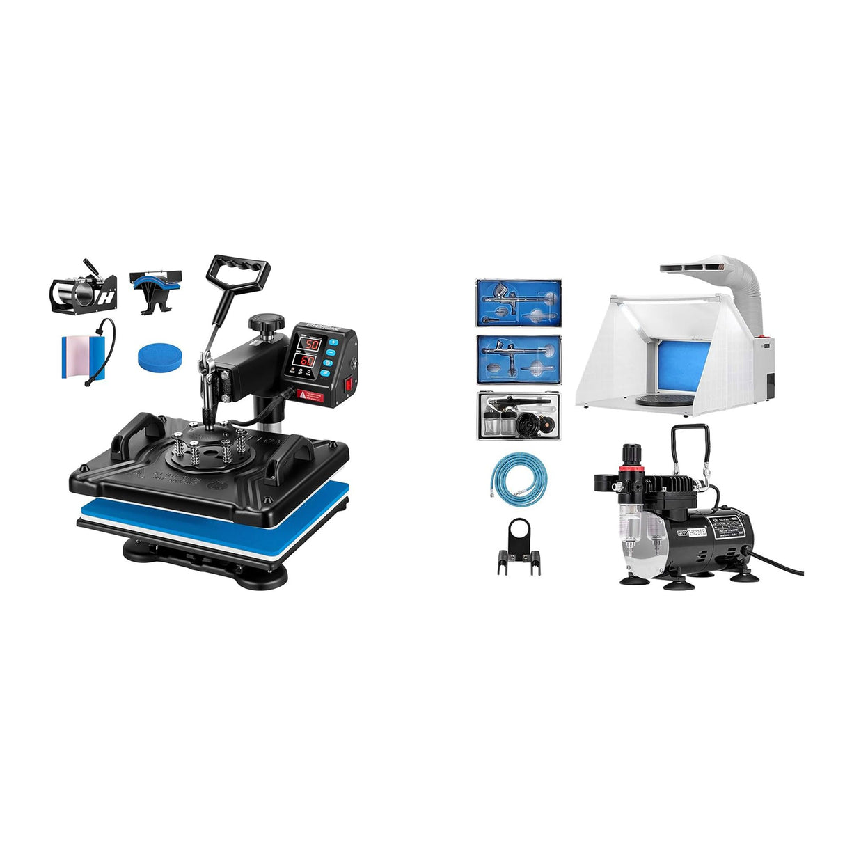 VIVOHOME Updated 5 in 1 Combo Multifunctional Swing Away Clamshell Printing Sublimation Heat Press with VIVOHOME Airbrushing Combo Set with 1/5 HP Portable Compressor Kit and Spray Paint Booth VIVOHOME