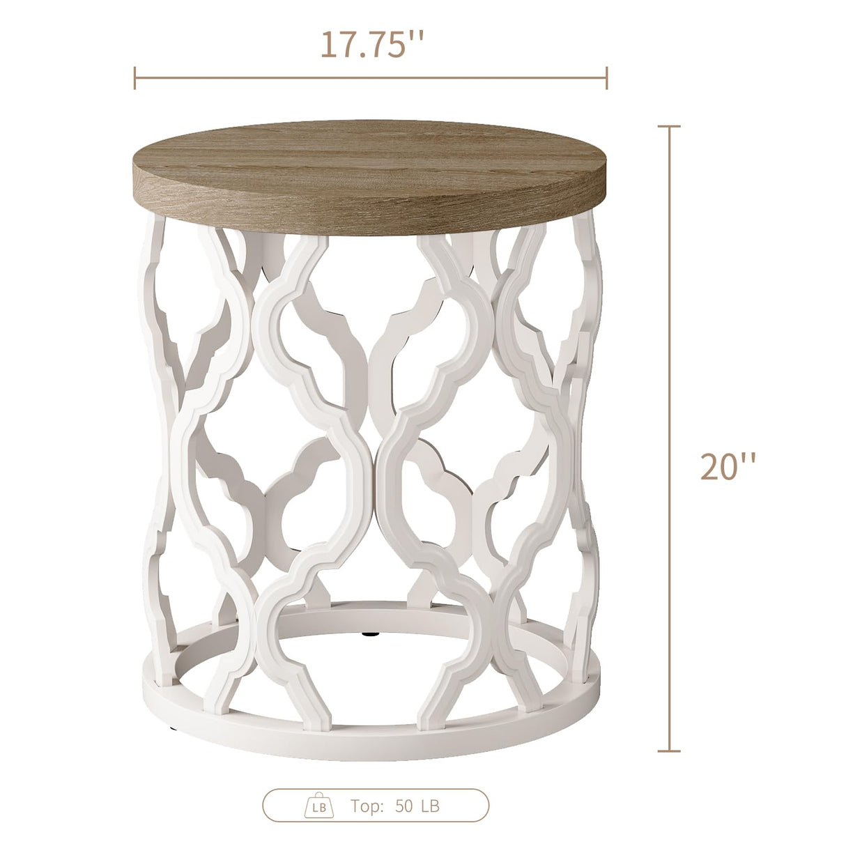 karlott Farmhouse End Table, 17.7'' Round French Country Side Table, Wood Top Side Table with Curved Motif Frame Base for Boho, Living Room, Bedroom, Small Space karlott