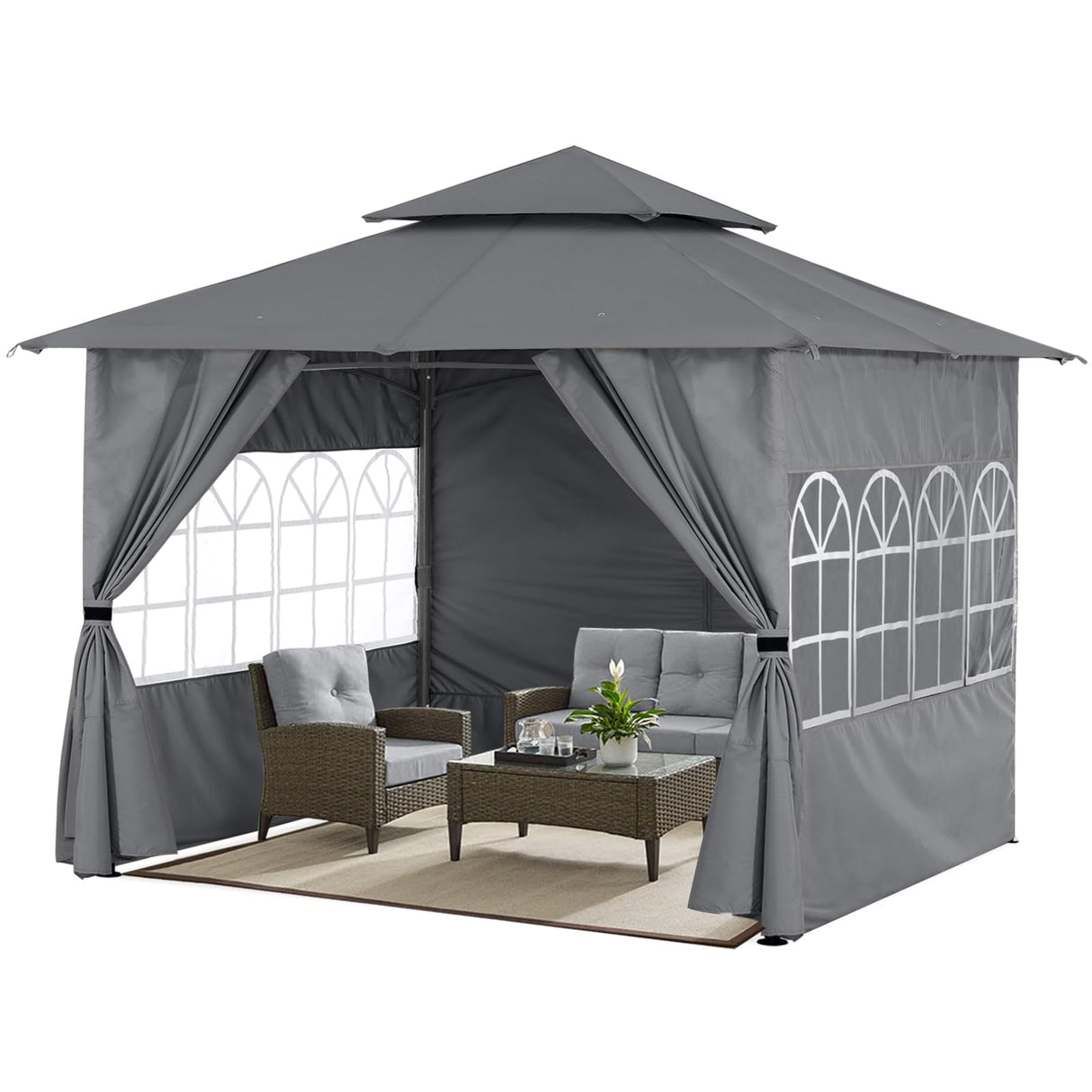 ABCCANOPY 10x12 Outdoor Gazebo - Patio Screened Gazebo with Curtains and Windows for Deck, Lawn and Backyard (Dark Gray) ABCCANOPY