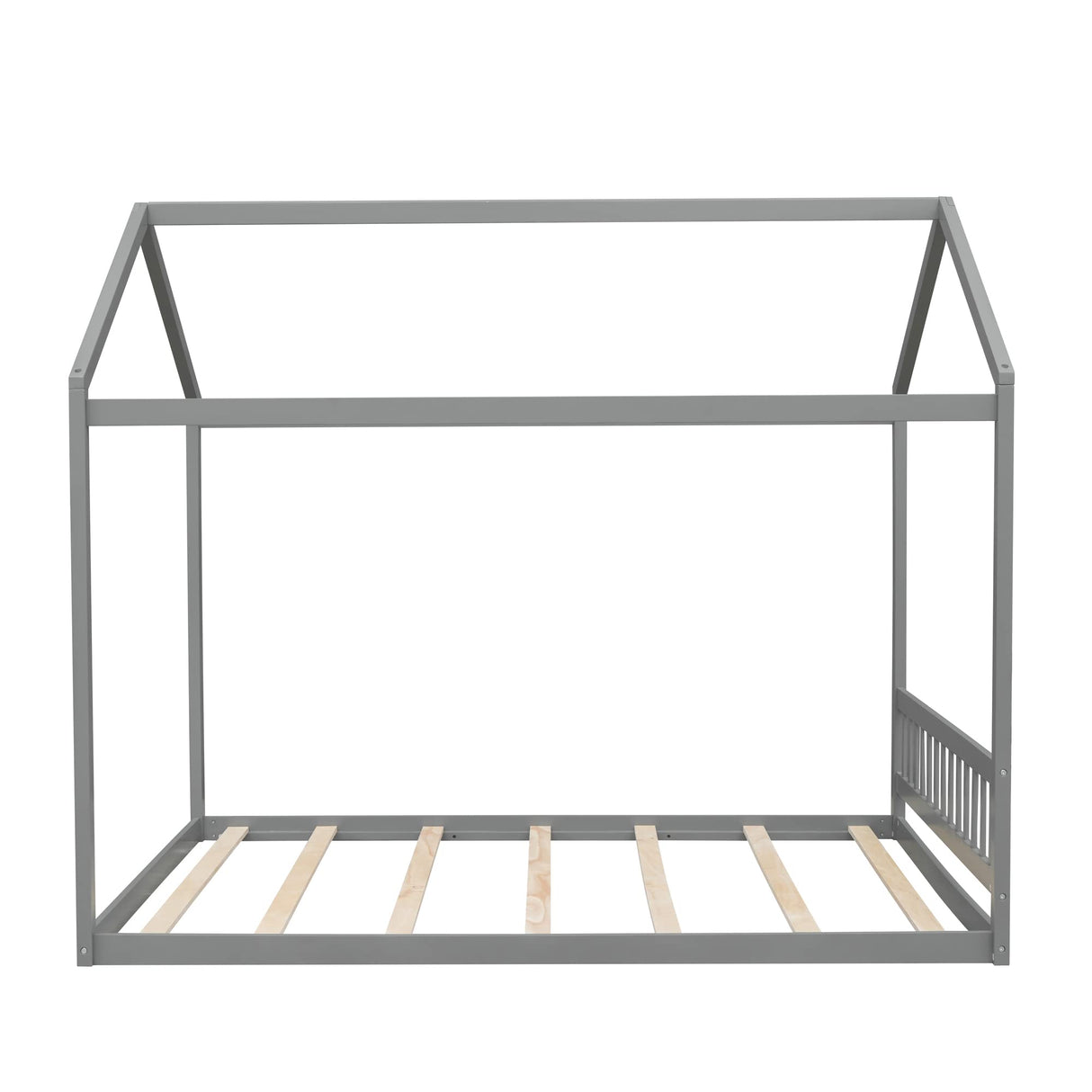 Bellemave Gray Wooden Queen Size Montessori House Bed Frame for Kids Bellemave
