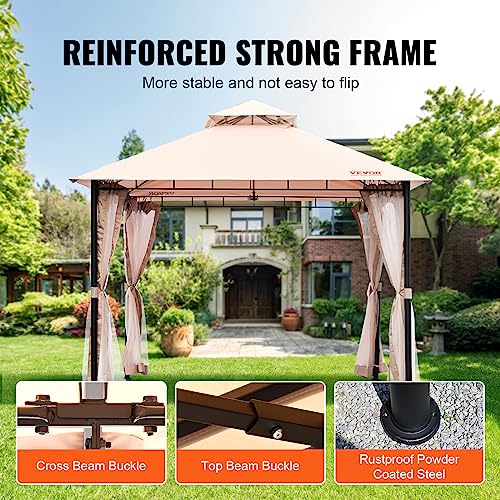 VEVOR Patio Gazebo for 6-8 Person, 10 x 10 FT Backyard Gazebo, with Mosquito Netting, Metal Frame, and PU Coated 180G Polyester, Outdoor Canopy Shelter for Patio, Backyard, Lawn, Garden, Deck VEVOR