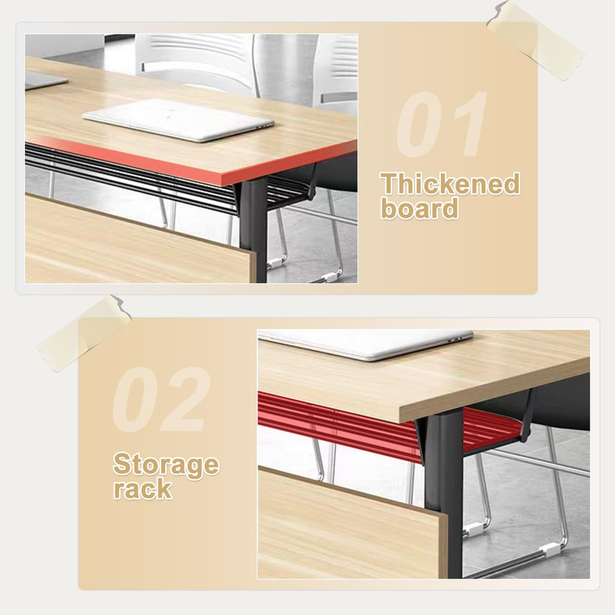 Conference Room Table,55.1" W x 23.6" D x 29.5" H Folding Modern Meeting and Office Table,Wood Conference Table with Wheels, for Training Seminar Classroom Table (4) Goakwwuz