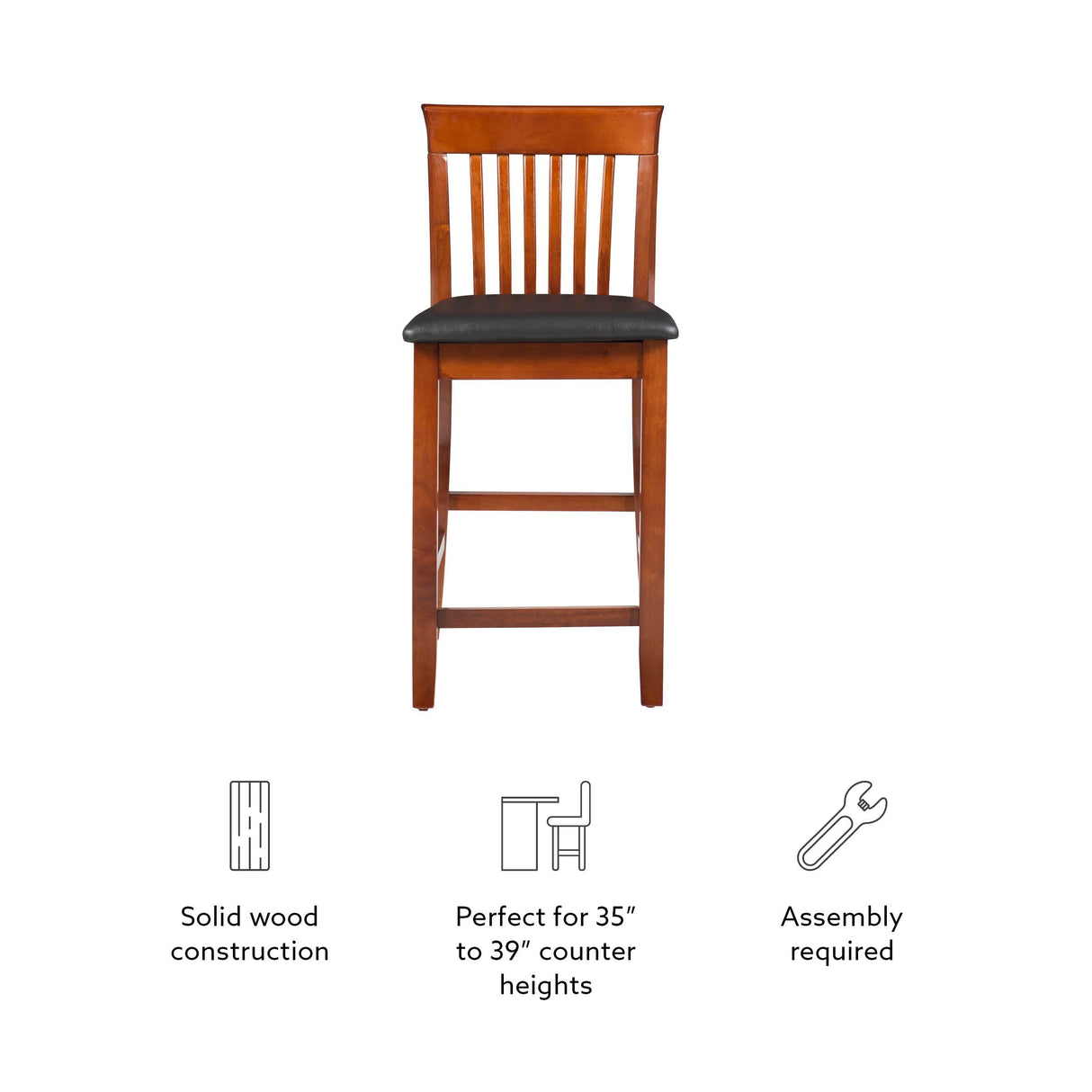 Linon Triena Red Cherry Wood Black Vinyl Padded Seat - 24 inch Linon