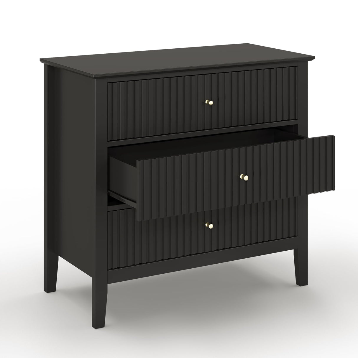 May in Color Large Black Fluted 3 Drawer Dresser Set of 2, Chest of Drawers with Ball Bearing Slide Modern 30 inch Tall Wood Nightstand with Spacious Storage for Bedroom Hallway Living Room Entryway May in Color