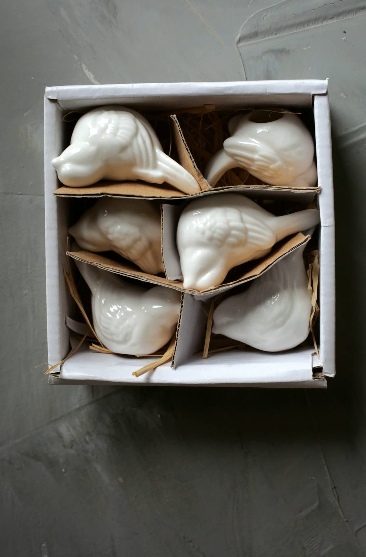 Set of 6 White Ceramic Birds Creative Co-Op