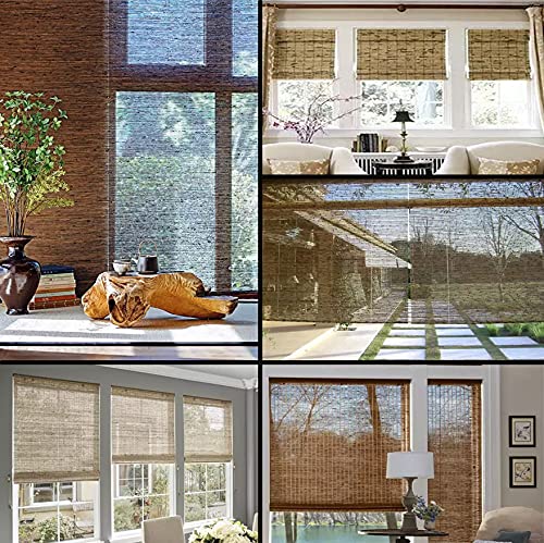 LANTIME Wood Cordless Roman Shades, Lined Blackout Bamboo Window Shades Blinds, Rubkhari LANTIME