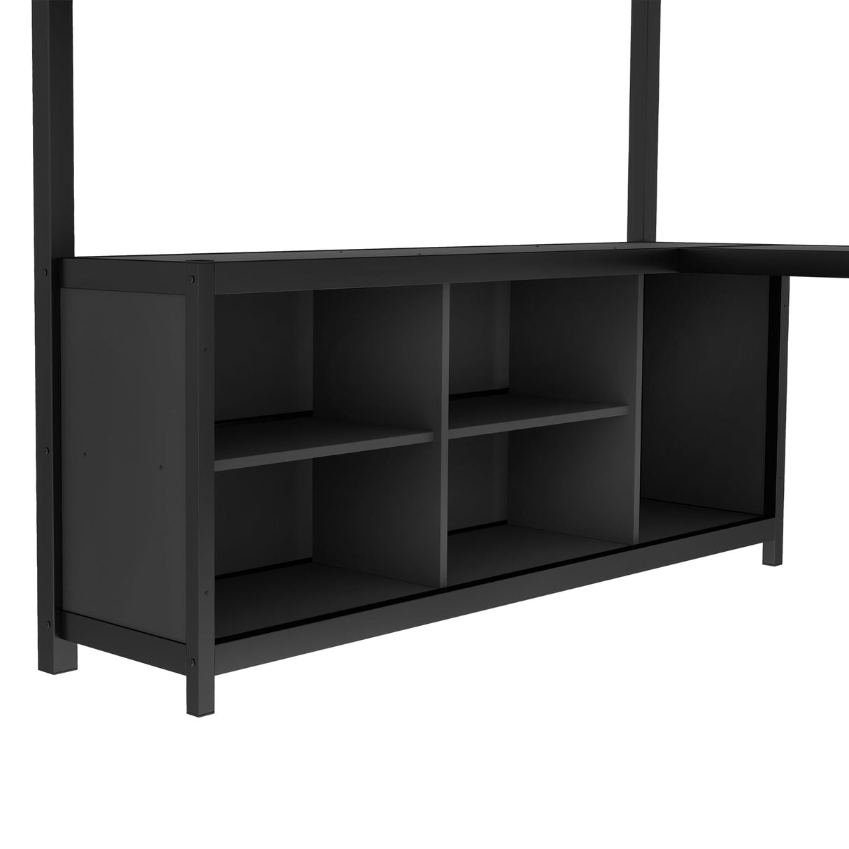 Bellemave Queen loft Bed with L Desk, Wardrobe, Metal Queen Size Loft Bed Frame for Adults, Kids, Teens, Black Bellemave