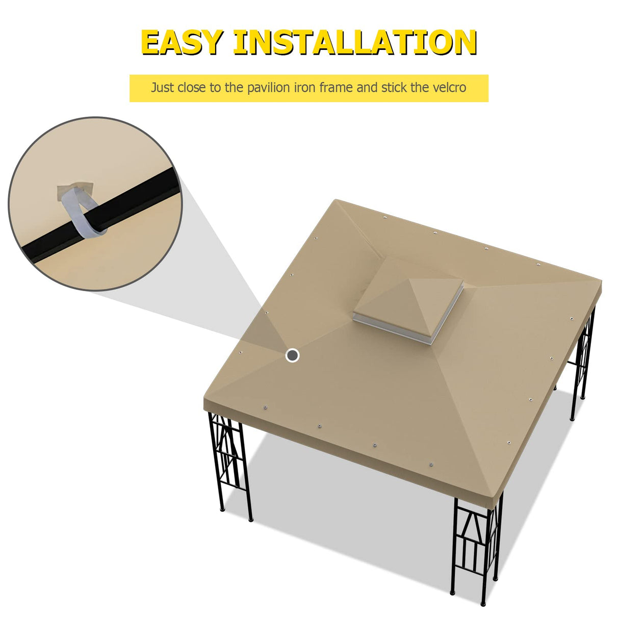 10'x10' Replacement Canopy Top Cover Only for Gazebo, Double Tiered Gazebo Covers for Outdoor Patio Garden Canopy Upgraded 2025 (Khaki) Big Lighting Deals