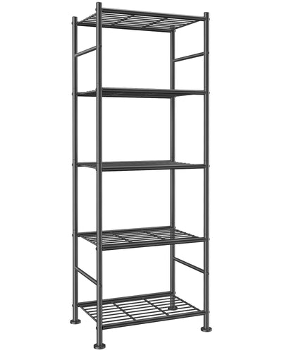 Sakugi Storage Shelves - 5 Tier Shelf Organizer, Sturdy Metal Garage Shelving with Adjustable Leveling Feet, Space-Saving Shelves Organizer for Pantry, Laundry, Kitchen (18" x 12" x 57", Black)