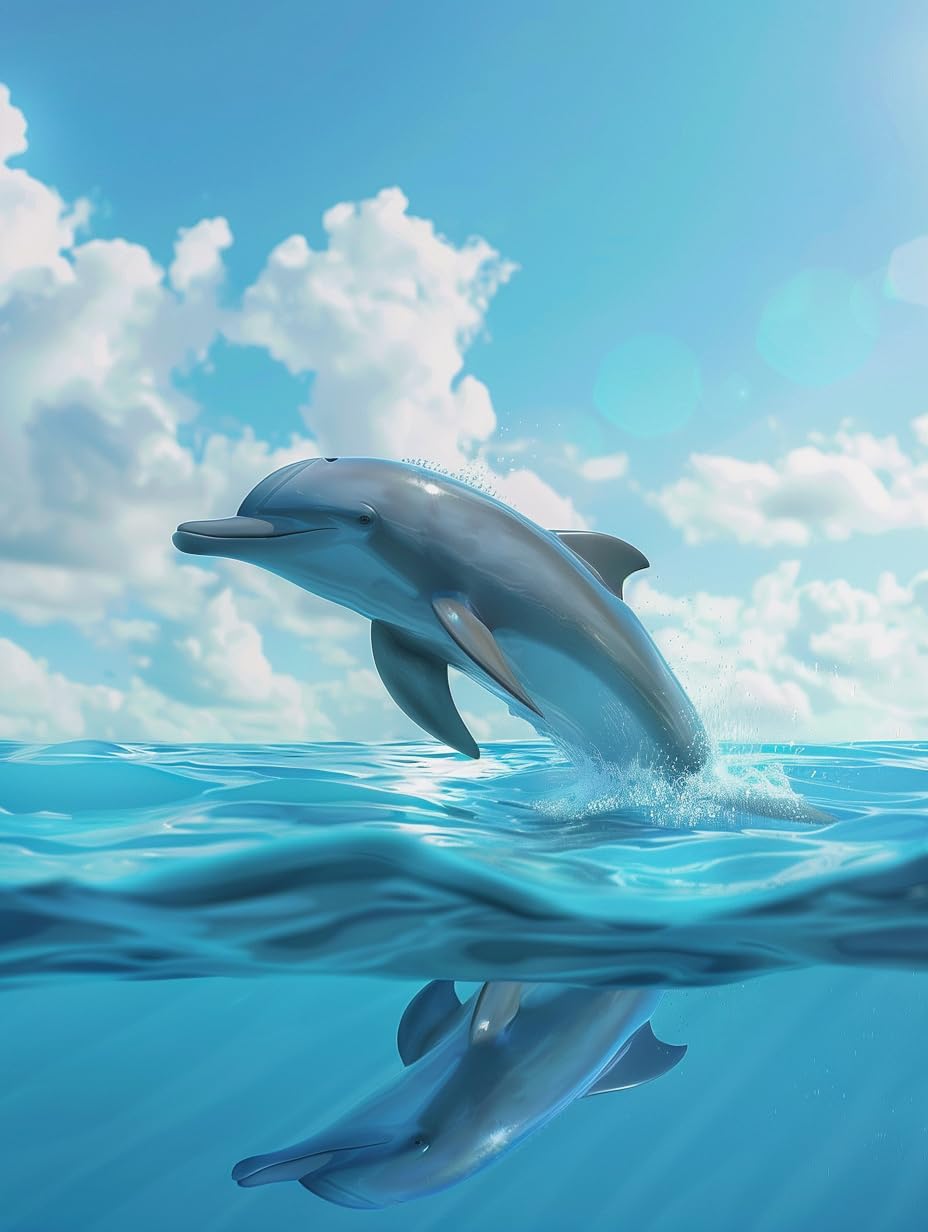 SKRYUIE Paint by Numbers Dolphin for Adults, Acrylic Oil Painting by Numbers Kits for Beginner with Paintbrushes Brushes Art Crafts Canvas for Home Decor 16x20 inch / 40x50 cm B63677 SKRYUIE