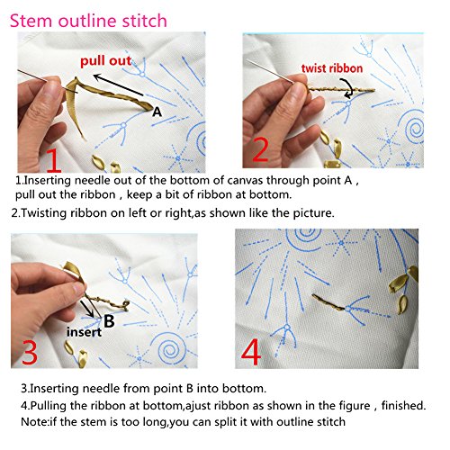 Egoshop Ribbon Embroidery Spring Flower Blooming Kit 3D Painting DIY Wall Decor Stamp Needle Work with Hoop (No Frame) X5002A