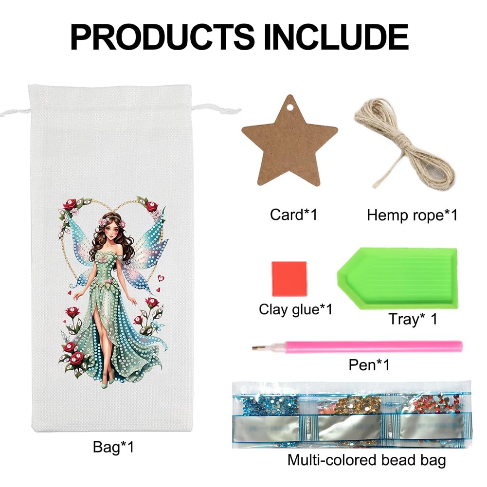 Diamond Art Painting Wine Bottle Gift Bags Kit DIY Linen Wine Wrapping Bags with Diamond Art Design, Champagne Decorative Bags for Christmas, Weddings, Birthdays, and Parties (Fairy) WoodArtSupply