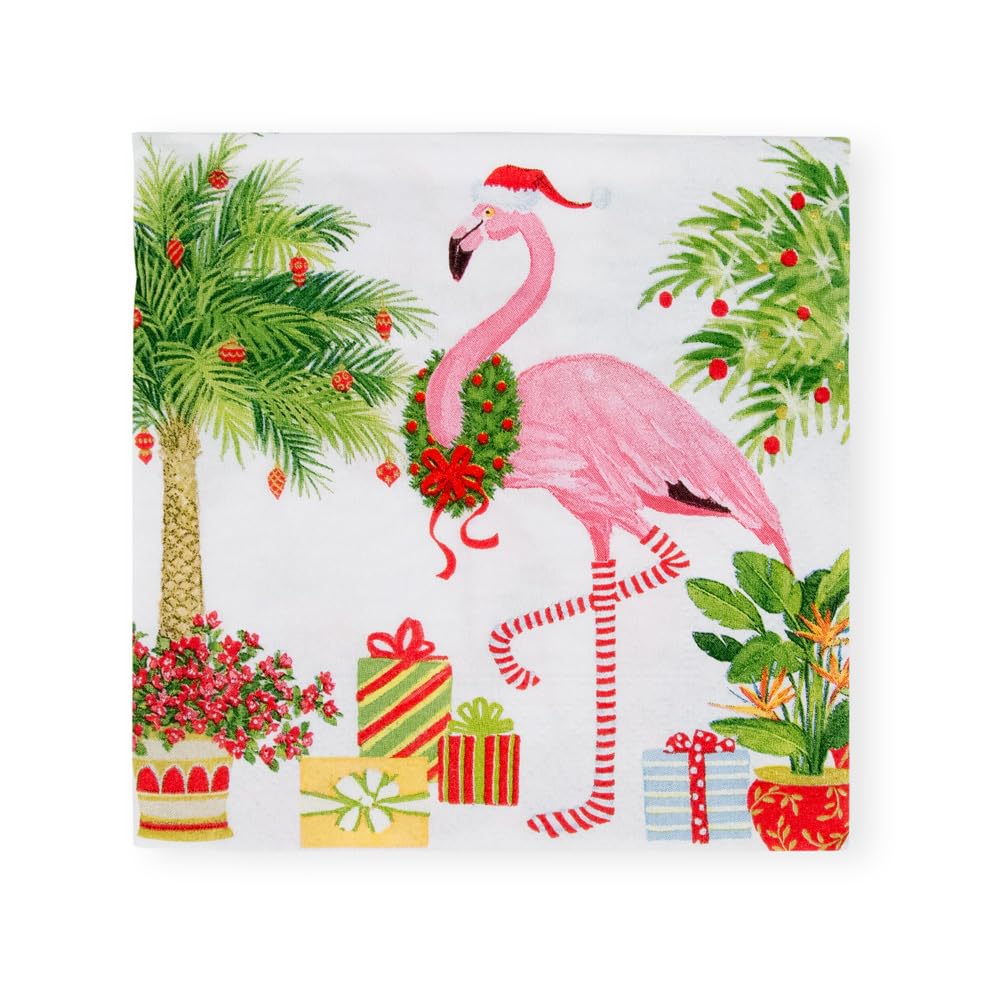 Christmas Flamingos Paper Cocktail Napkins - 20 Per Package Caspari