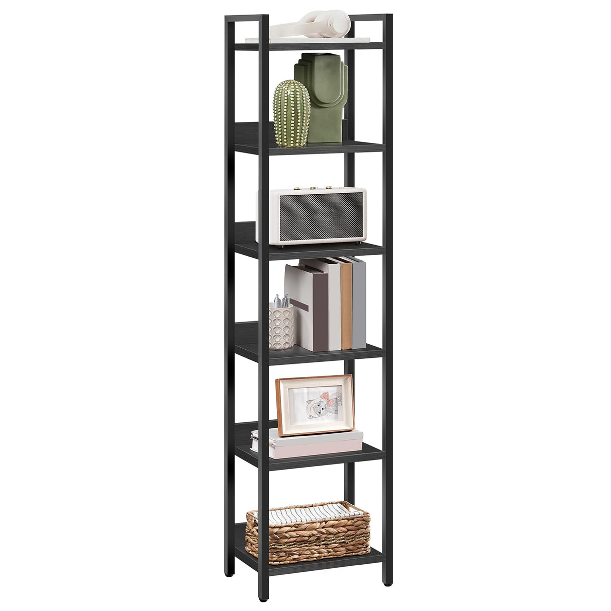 MAHANCRIS Bookshelf, 6-Tier Bookcase, Standing Book Shelf for Small Space, Storage Shelf Organizer, for Living Room, Bedroom, Study, Balcony, Black BKHB6601 MAHANCRIS