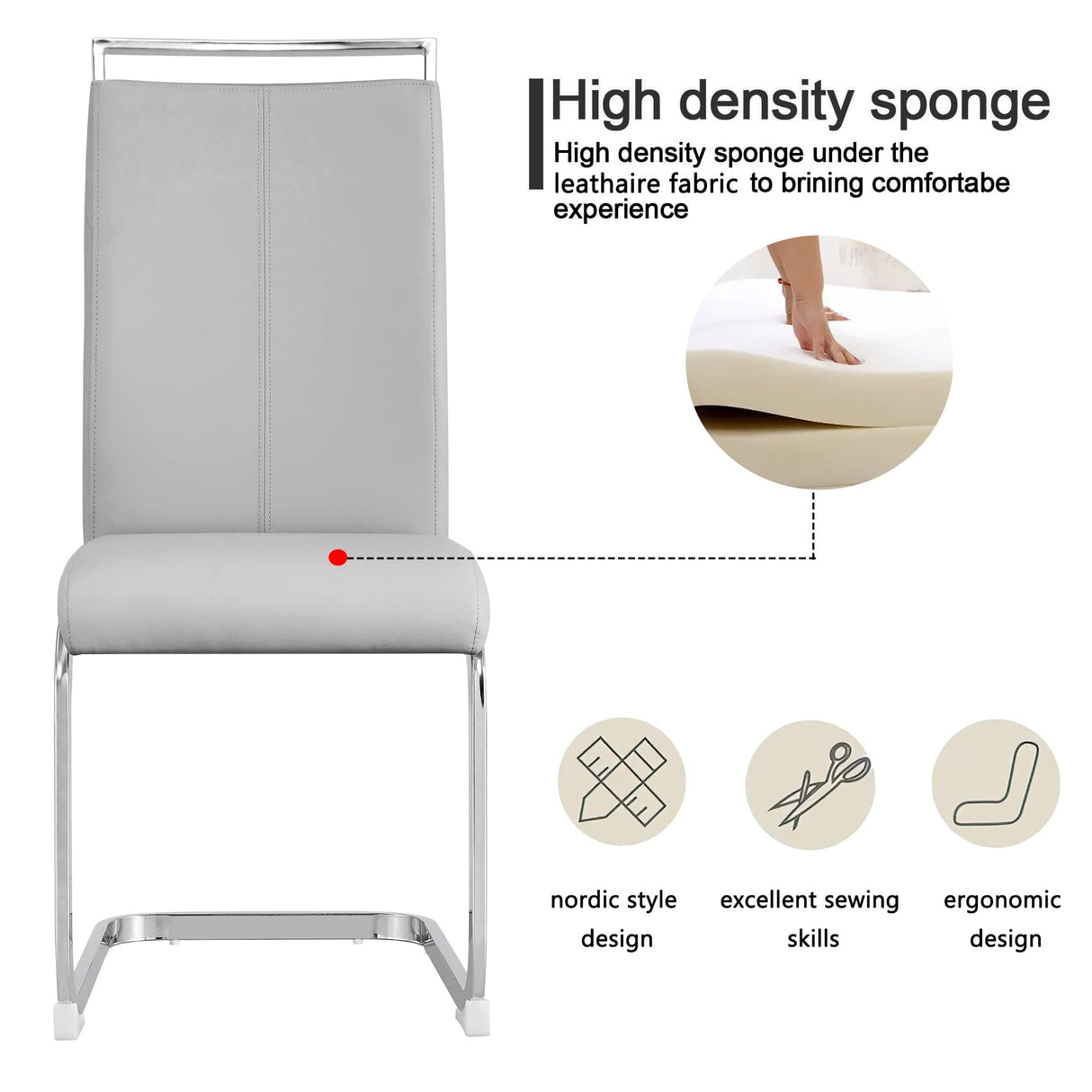 Baysitone Modern Dining Chairs Set of 4, Side Room Chairs, Kitchen with Faux Leather Padded Seat High Back, for Room,Kitchen, Living Light Grey Baysitone