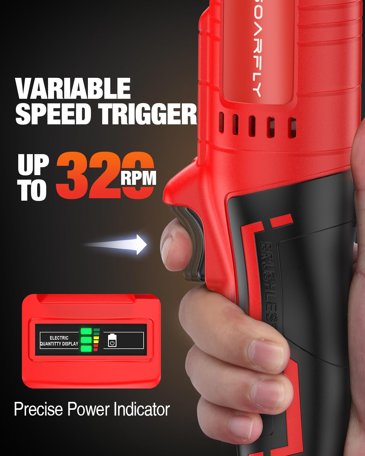 Cordless Electric Ratchet Wrench Set 3/8", Upgraded 60 Ft-lbs 21V Powerful Ratchet Tool Kit, With LED Light Cordless Ratchet,Variable Speed,7 Sockets, 3" Extension Bar, 1/4" Adapter, 2*2000mAh Battery SOARFLY