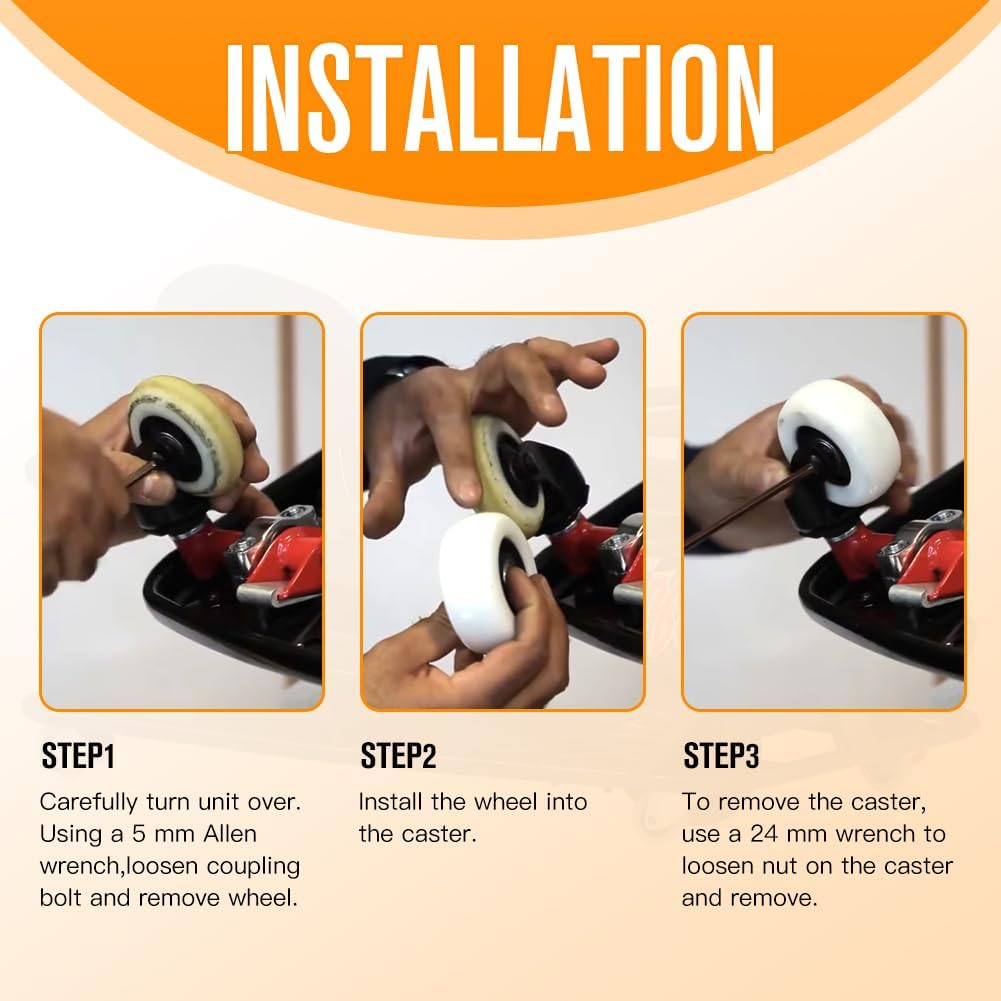 FVRITO 2 Pack Complete Caster Wheels Assembly for Razor Crazy Cart, with Extra 2 Front Rear Premium 76mm x 30mm Replacement Wheels for Crazy Cart CC DLX XL 360 Drifting Go Cart Kart Parts Accessories FVRITO