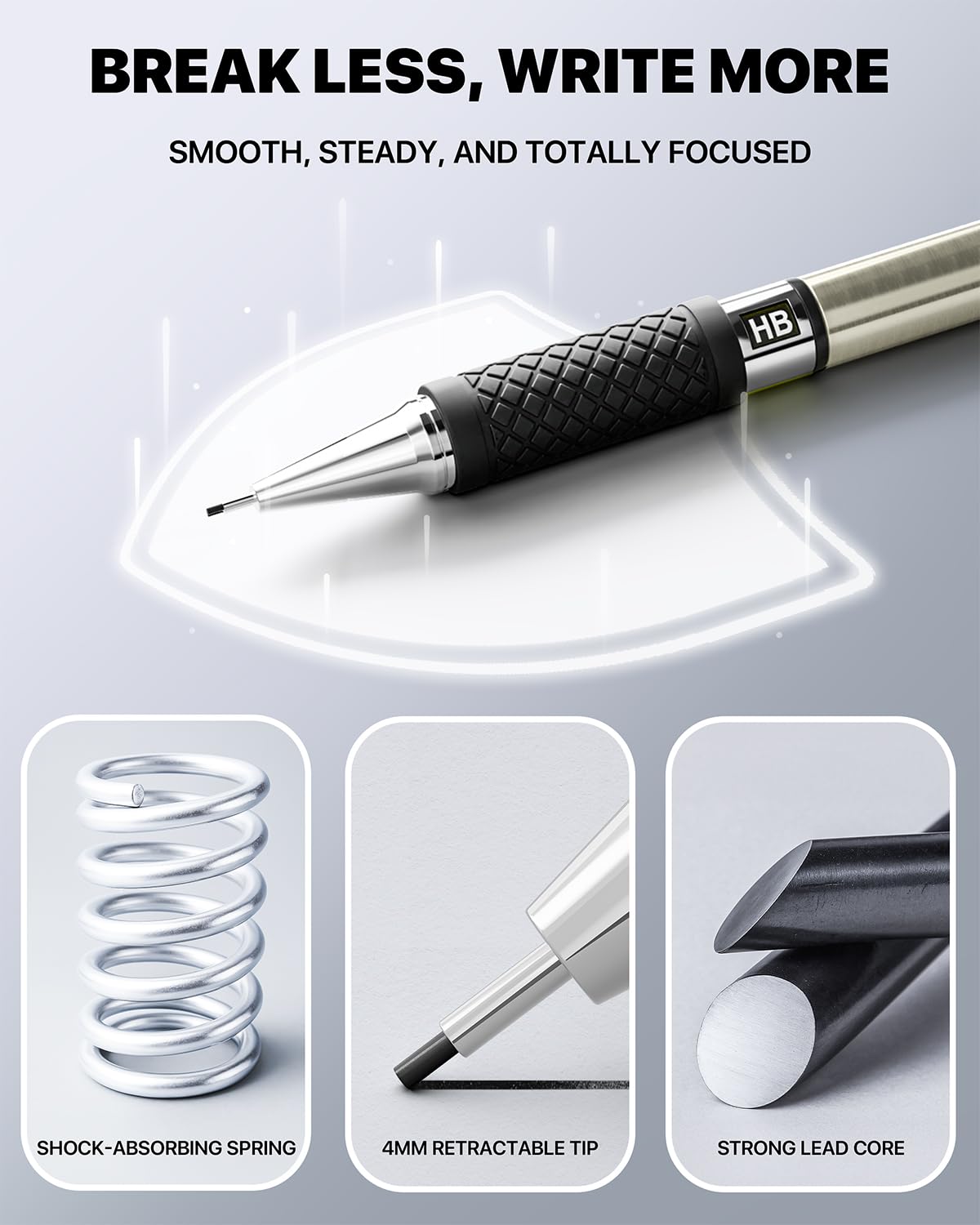 Four Candies Metal Mechanical Pencil Set - 6PCS 0.7mm Art Mechanical Pencils & 360PCS HB Lead Refills & 3PCS Erasers & 9PCS Eraser Refills, Drawing Mechanical Pencils for Writing, Sketching/With Case Four Candies