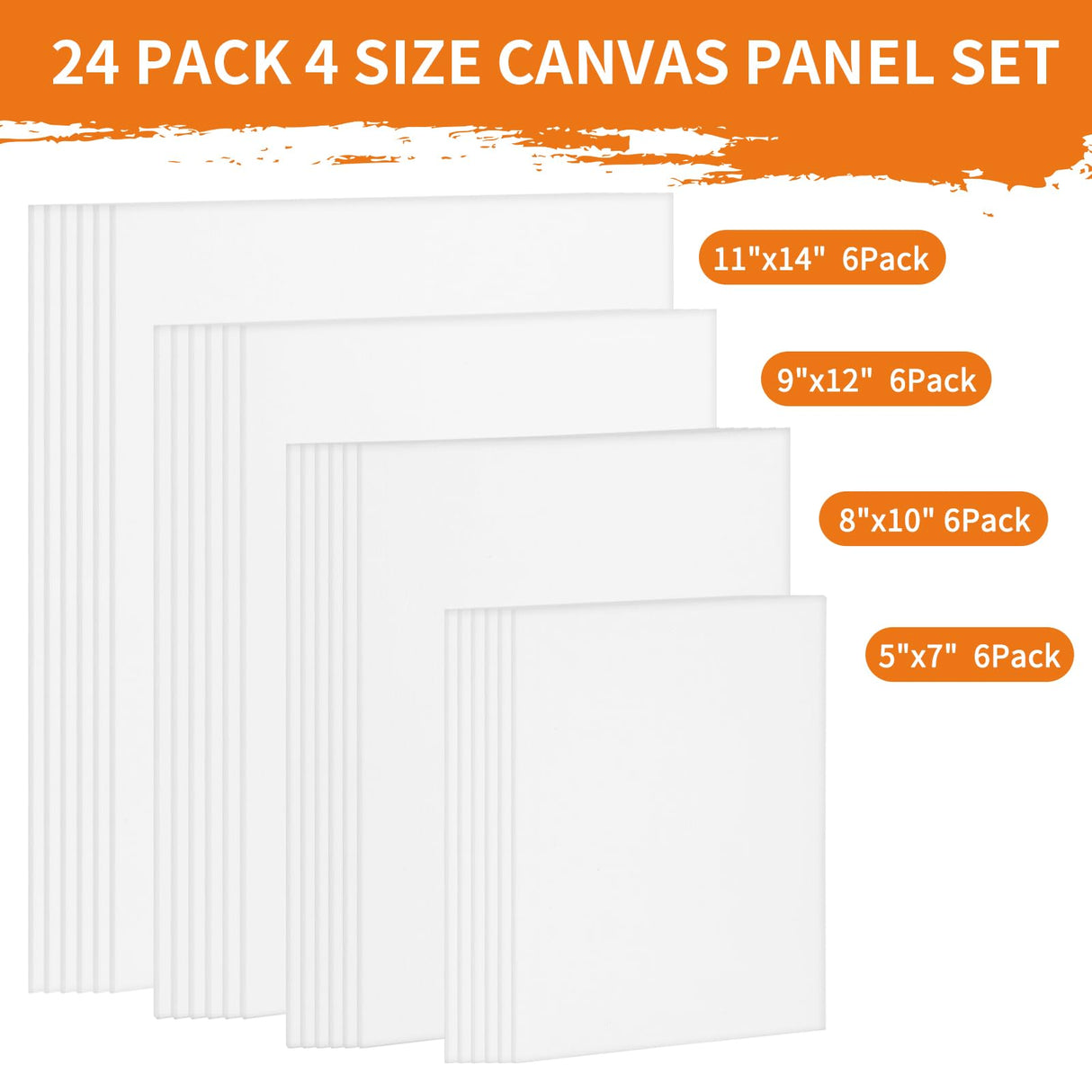 FIXWAL Canvas Boards for Painting 24pcs, with 8x10, 9x12, 11x14, 5x7 Canvases for Painting Art Paint Canvas Panels Gesso Primed Acid-Free Blank Canvas Boards Acrylics Oil Watercolor Paints Fixwal