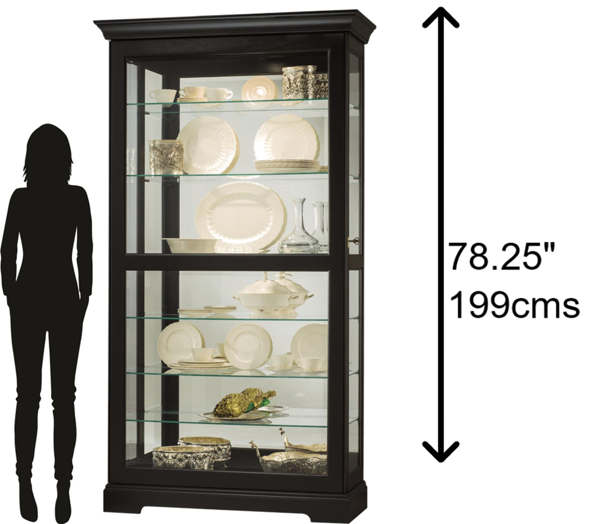 Howard Miller Tyler II Curio Cabinet - Modern Black Satin Storage Cabinet with Locking Glass Doors - Adjustable Shelves & Adjustable Levelers Perfect for Home Decor, Dining or Bedroom Display Howard Miller