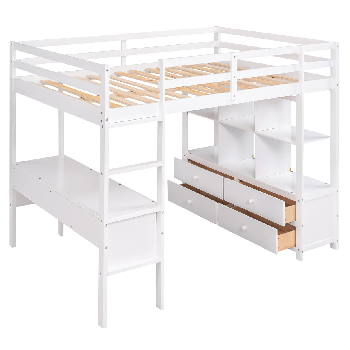 Harper & Bright Designs White Full Loft Bed with Desk and Storage Cabinet, Wood Full Size Loft Beds Frame with Bookcase and Shelves, Modern Full Loft Bed for Kids Teens Adults Boys Girls Harper & Bright Designs