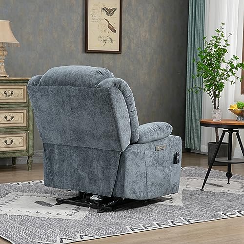 Trustyue Power Lift Chair with Full-Body Massage and Heat, Electric Recliner Chairs for Adults, Remote Control, Standing Assistance, USB Ports, Stainless Steel Cup Holders, Chenille Blue Trustyue