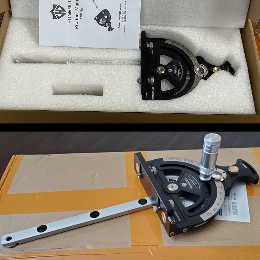 HONGDUI HD-TB01 Precision Miter Gauge 0-70 Degree Woodworking Table Saw Push Handle 70 Angles Assembly Angle Ruler with Quick 0° HONGDUI