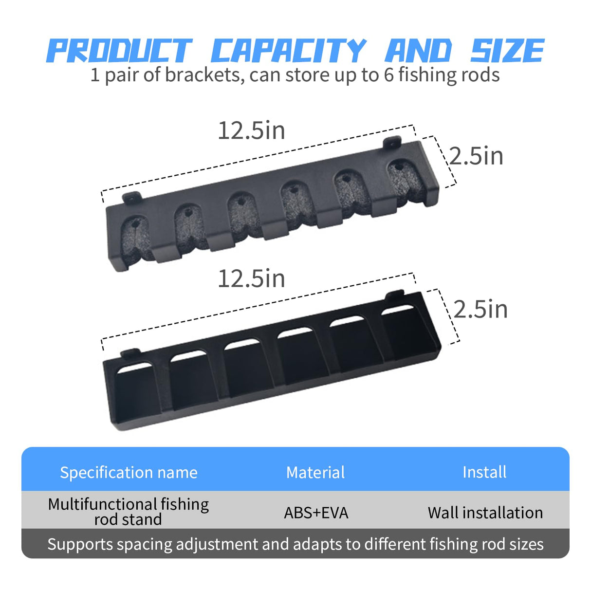 OH MY WOW Fishing Rod Holder Wall Mount – Vertical Storage Rack for 6 Rods, Durable Fishing Pole Organizer for Home, Garage, and Outdoor Use OH MY WOW