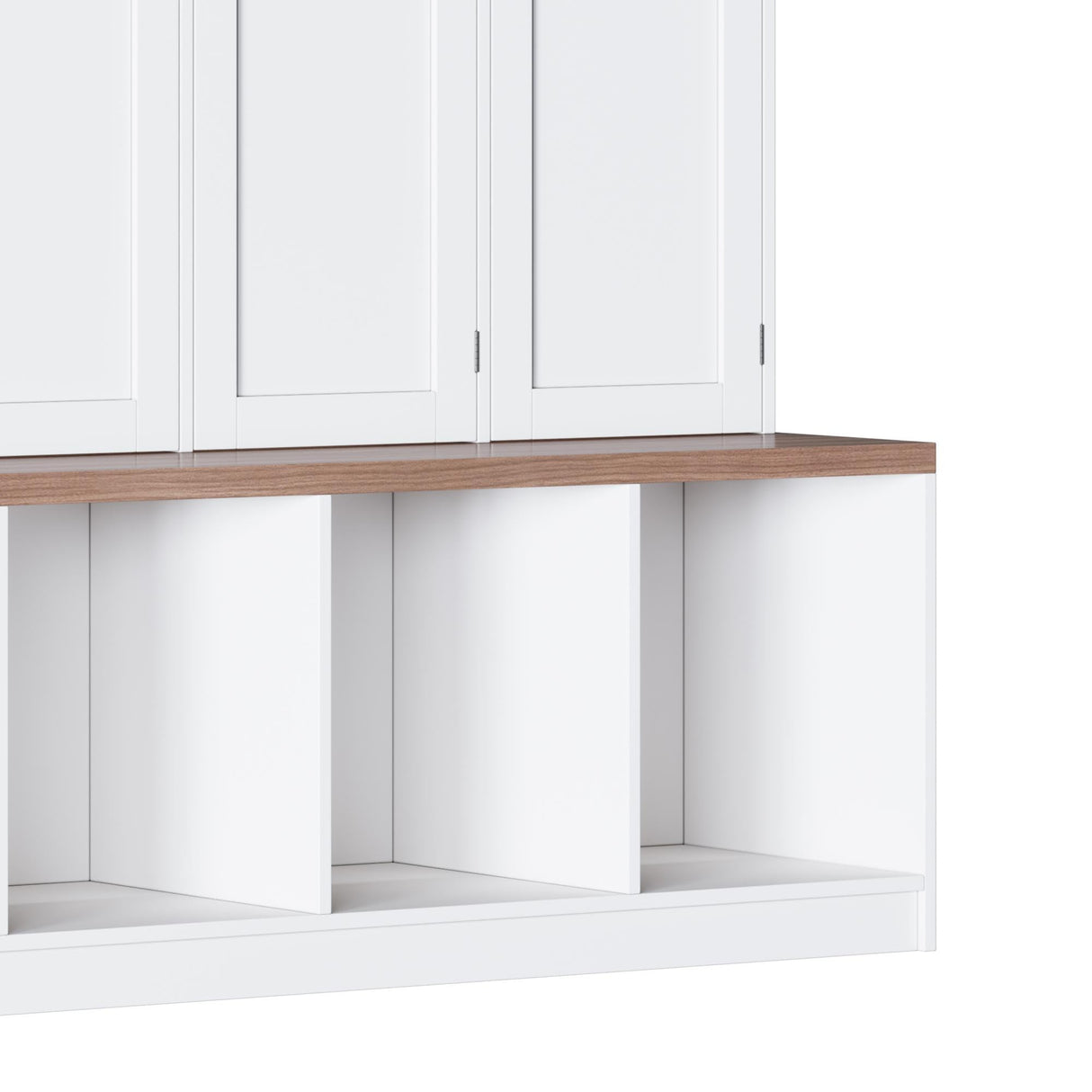 Merax Hall Tree with Entryway Bench and Shoe Cabinet, Multi-Functional Seating Bench with 4 Hanging Hooks and 8 Doors, White Merax