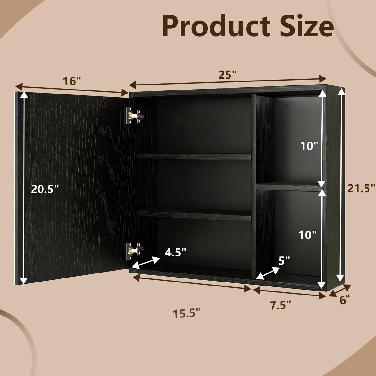 Giantex Medicine Cabinet, Bathroom Wall Cabinet with Mirror Door, 2 Adjustable Shelves, 2 Open Shelves, Vanity Mirrored Cabinet, Over The Toilet Storage Cabinet for Laundry Room Entryway, Black Giantex