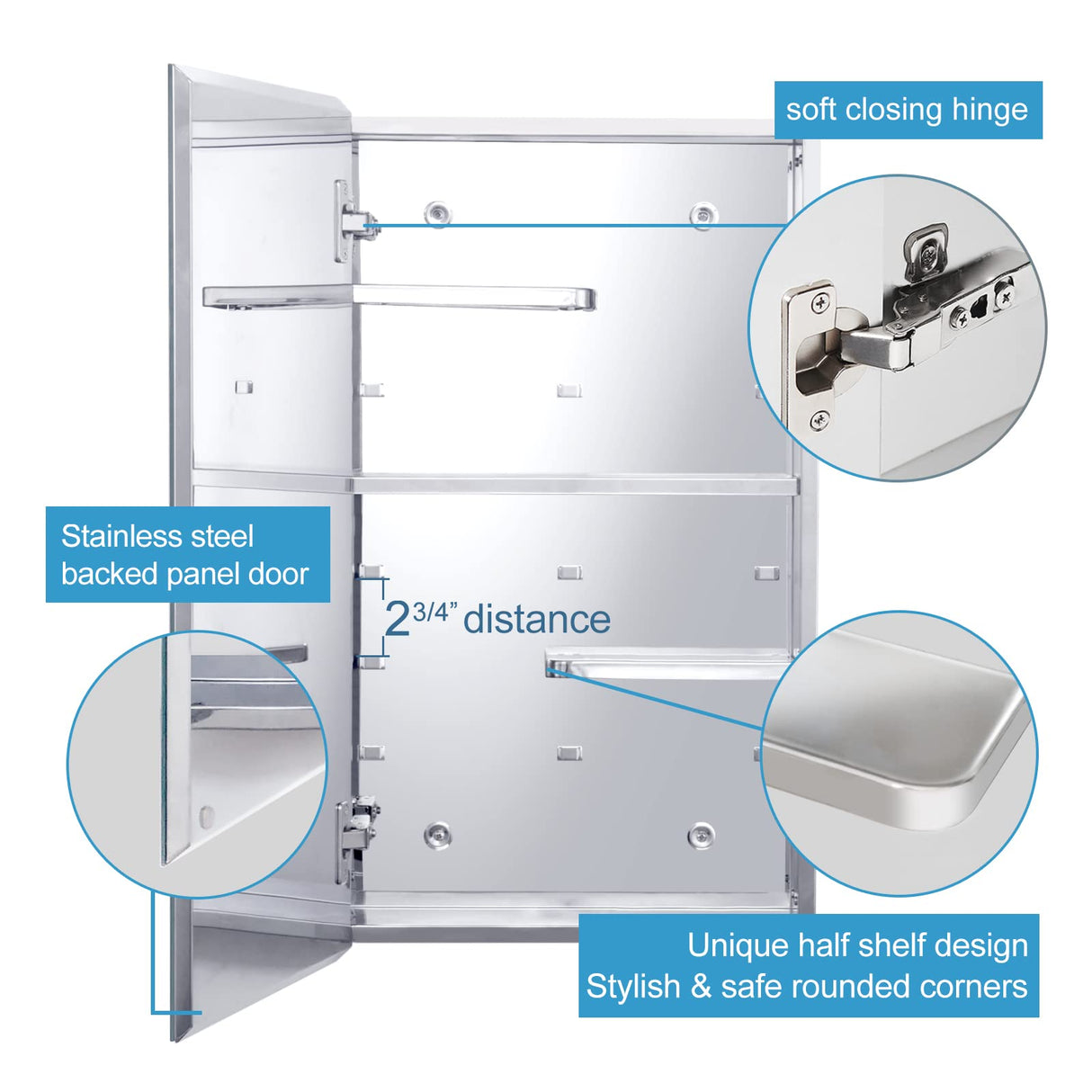 Fundin Bathroom Wall Cabinet with Half Cut Shelves,14.8 x 25.6 Stainless Steel Storage Cabinet, Bathroom/Living Room Medicine Cabinet Fundin