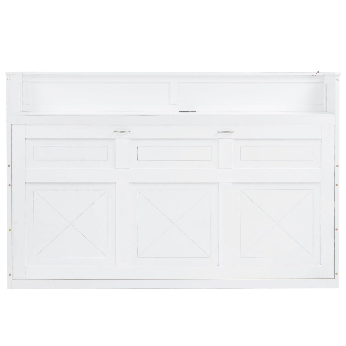 SOFTSEA Twin XL Size Horizontal Murphy Bed, Hideaway Wall Bed with Desk, Storage Shelves, LED Light & USB Ports, Space-Saving Foldable Cabinet Bed Frame for Guest Room, Bedroom, Office, White SOFTSEA