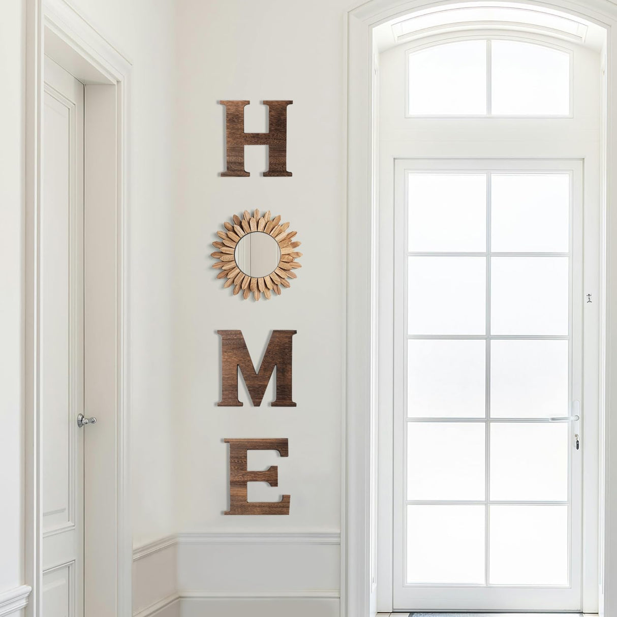 CHIF HAUTH Wood Home Sign with Sunflower Shaped Wood Mirror for O, Thick Home Letters for Wall Art, Rustic Home Decor, Home Wall Decor Hanging Farmhouse Wall, Living Room, Kitchen, Entryway CHIF HAUTH