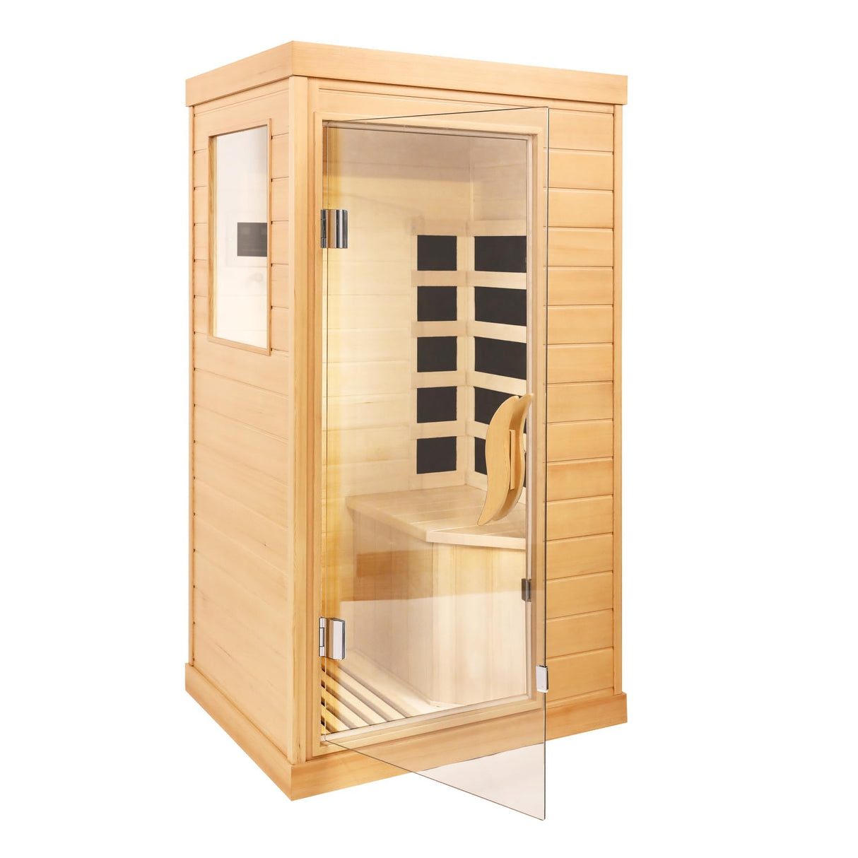 HomeMiYN Far Infrared Saunas for Home, 1 Person Canadian Hemlock Wood Low EMF Dry Sauna Room Indoor Mini Personal Sauna with Carbon Heaters, Control Panel, Bluetooth Speakers, 800W/110V HomeMiYN