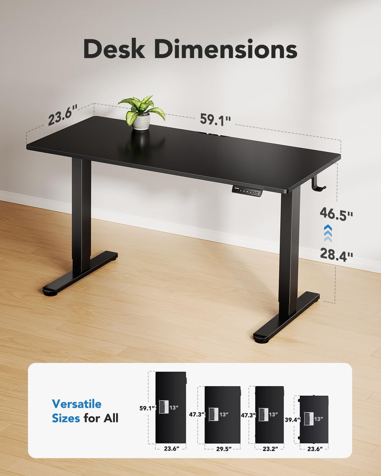 HUANUO Electric Standing Desk, 60" x 24" Whole Piece Desktop, Adjustable Height Computer Desk, 4 Height Memory Settings, Sit Stand Up Desk for Home Office, Black HUANUO