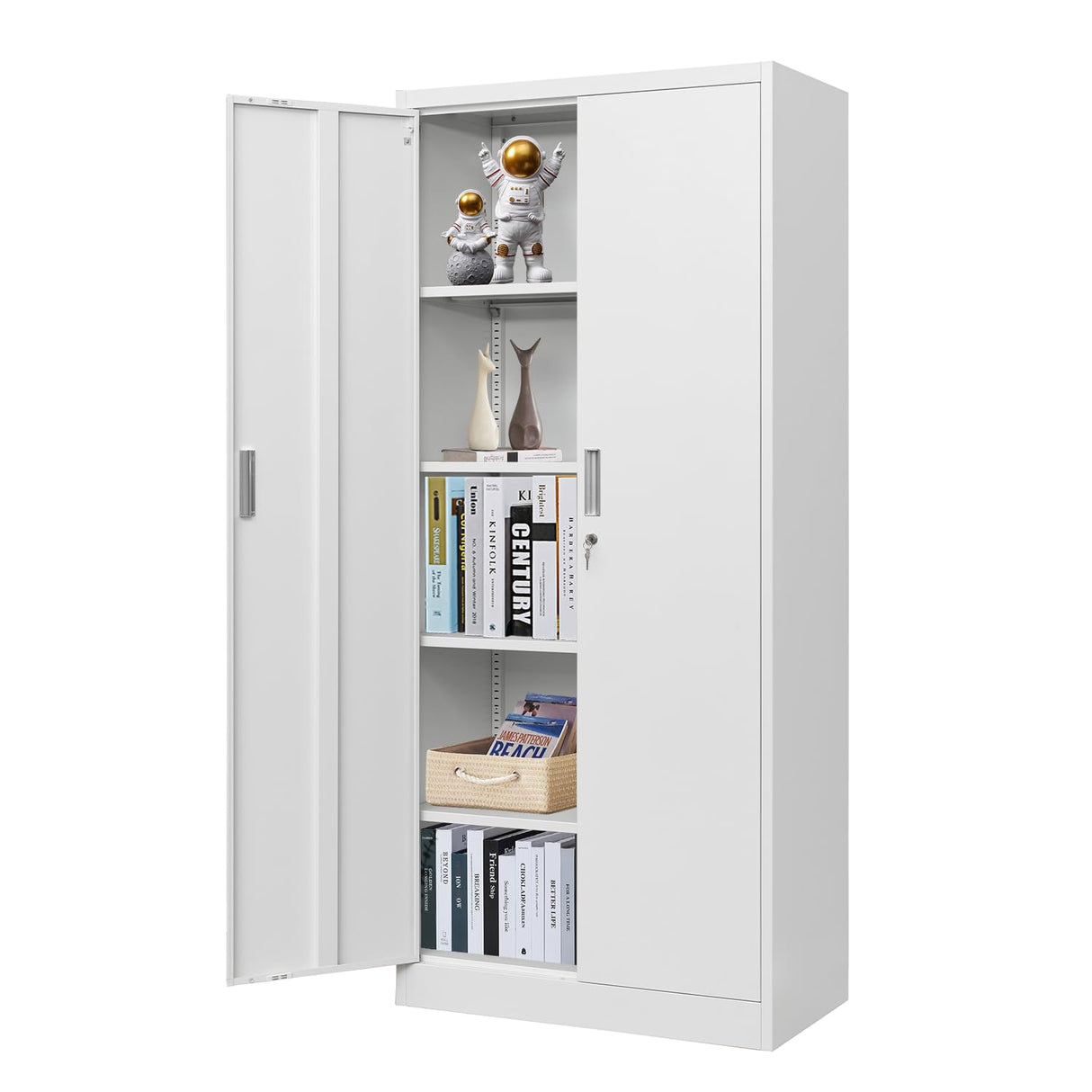 YEEZER Metal Garage Storage Cabinets with Lock 72”Steel Tall Organizer Lockers, Storage Cabinet with 4 Adjustable Shelves for Home,Office,Warehouse,Garage (White) YEEZER