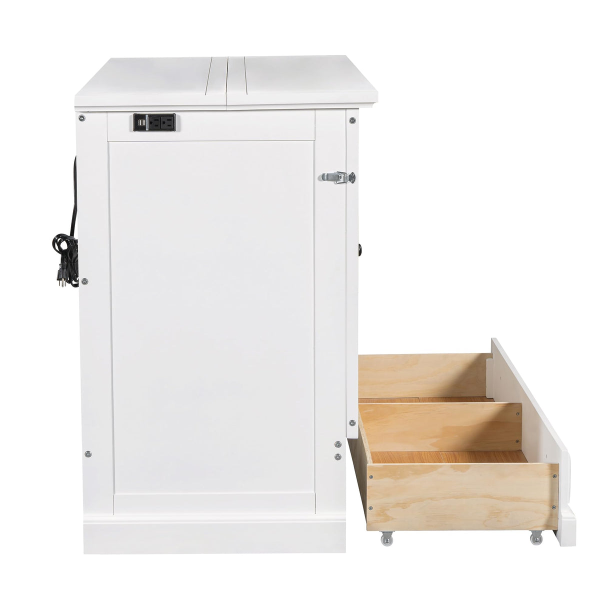 Harper & Bright Designs Full Size Murphy Bed, Solid Pine Wood Farmhouse Full Murphy Bed Frame Chest Cube Cabinet with Charging Station and Large Drawer for Home Office or Small Room, White Harper & Bright Designs