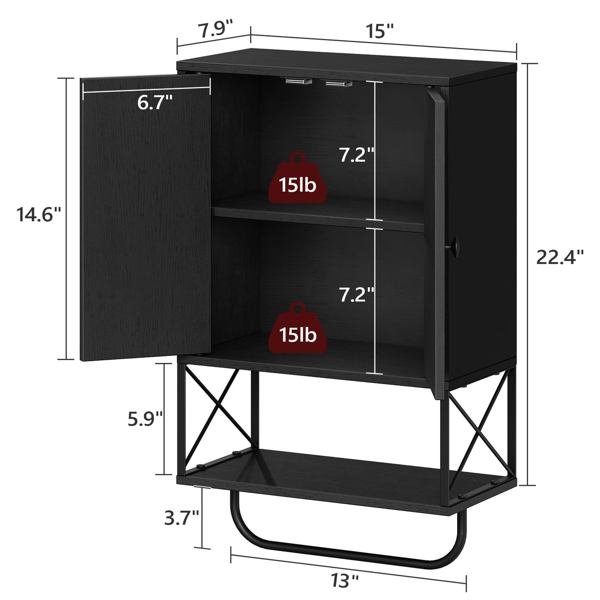 MAHANCRIS Bathroom Wall Cabinet with 2 Door and Adjustable Shelf, Farmhouse Medicine Cabinet with Towel Rack, 3-Tier Wall Mounted Storage Cabinet Over The Toilet for Bathroom Laundry Room, Black MAHANCRIS