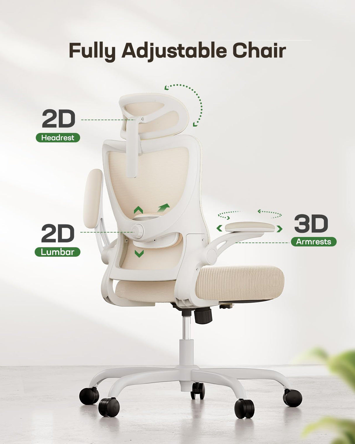 Marsail Ergonomic Office Chair: Office Computer Desk Chair with High Back Mesh and Adjustable Lumbar Support Rolling Work Swivel Task Chairs with Wheel 3D Armrests and Headrest (White) Marsail