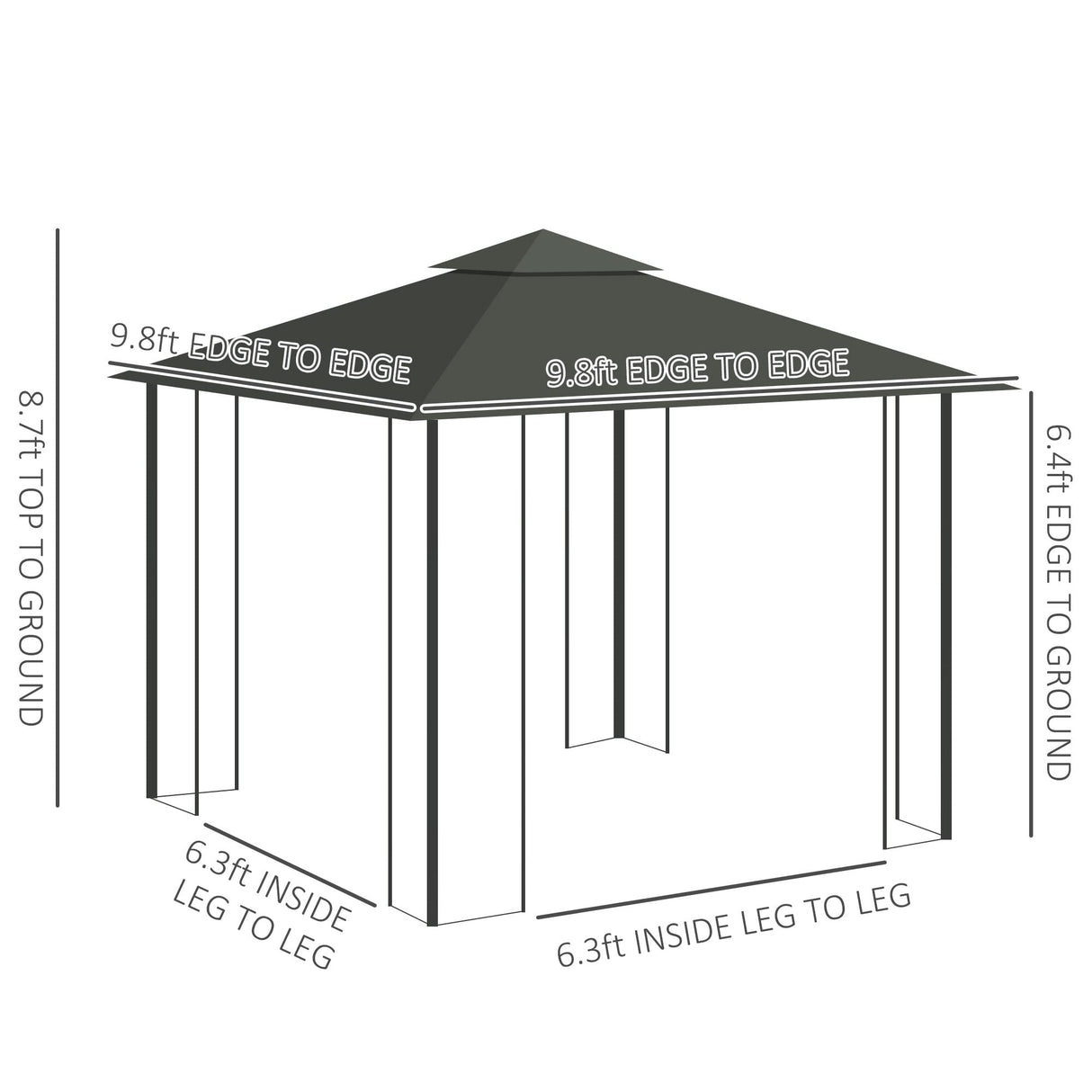 Outsunny 10' x 10' Metal Patio Gazebo, Double Roof Outdoor Gazebo Canopy Shelter with Tree Motifs Corner Frame and Netting, for Garden, Lawn, Backyard, and Deck, Gray Outsunny
