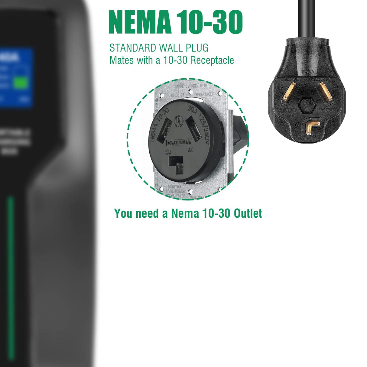 LEFANEV EV Charger Level 2,(NEMA 10-30, 30A/25ft,6.6KW) Portable Electric Vehicle Charging Station for Electric and Hybrid Vehicles LEFANEV